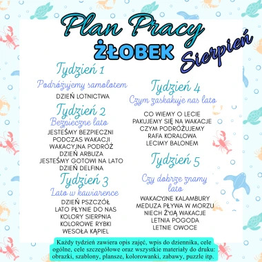 PLAN PRACY ŻŁOBEK- SIERPIEŃ